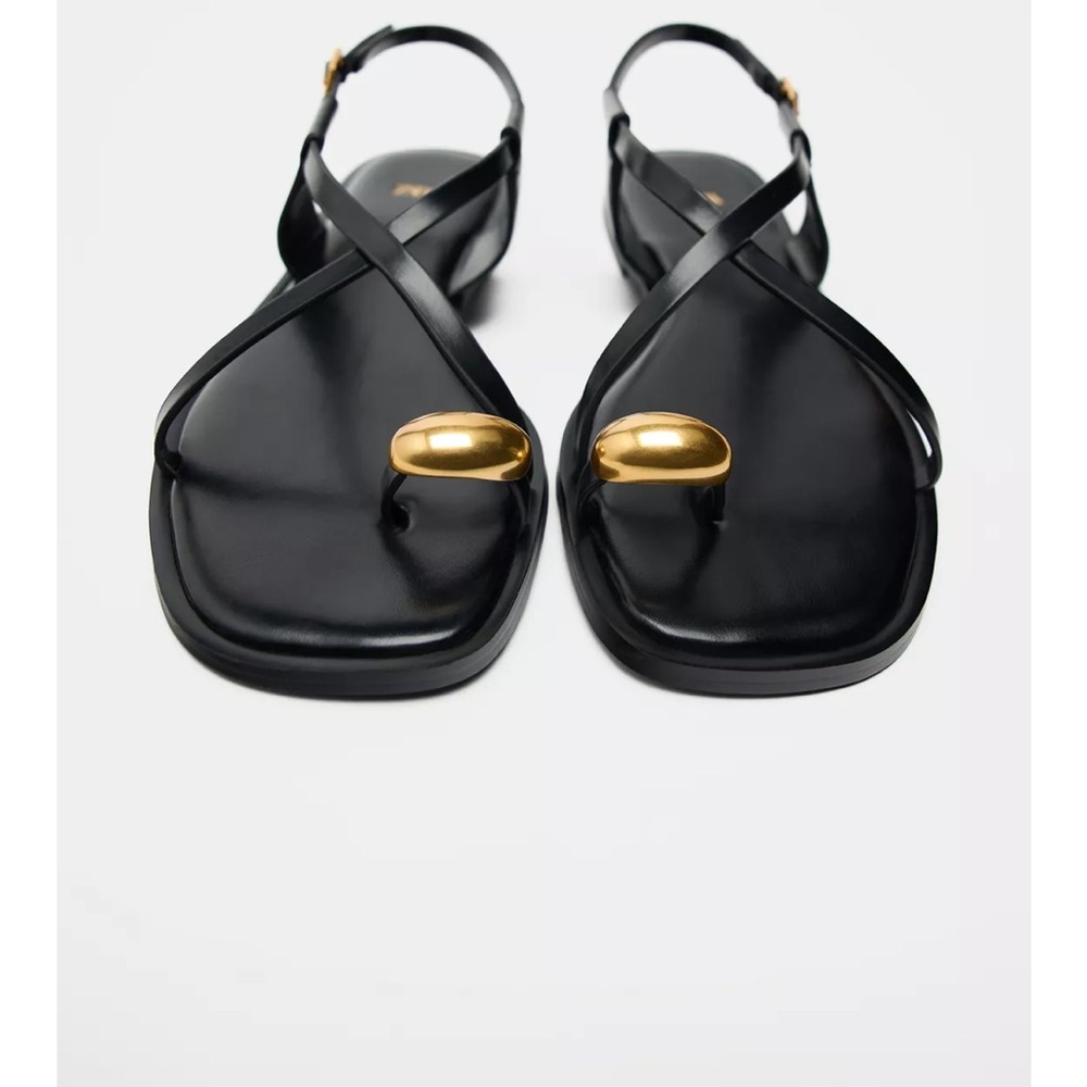 Zara Black and Gold Strappy Sandals